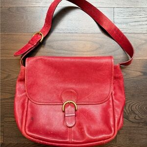 Vintage Red Leather Coach Shoulder Bag